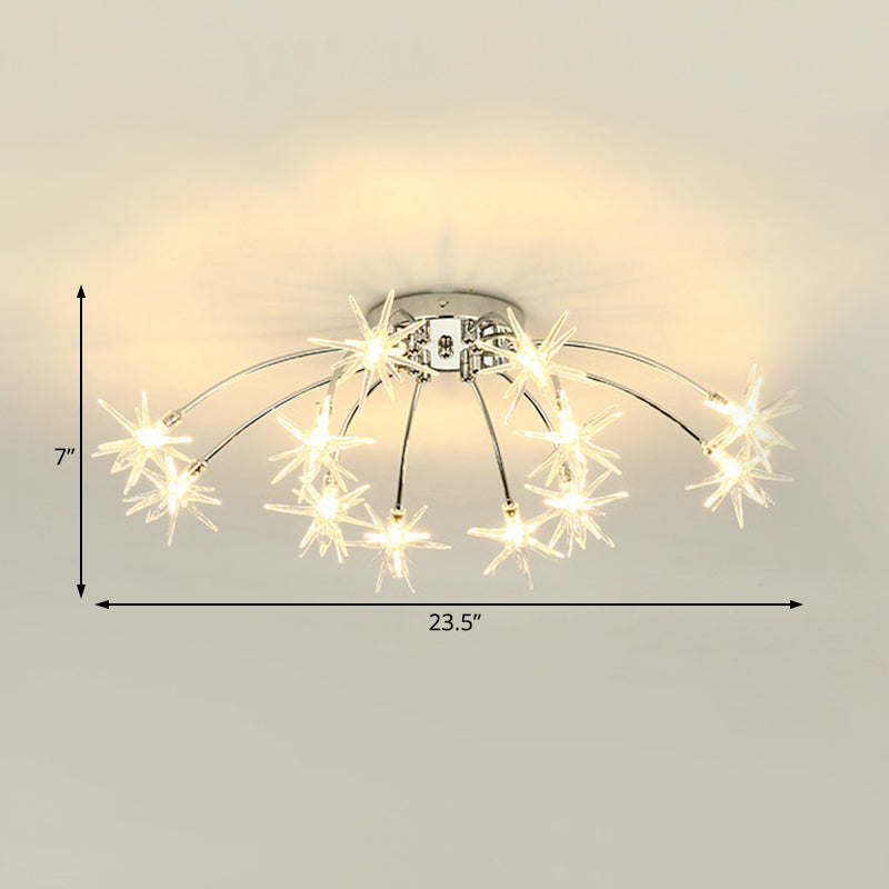 Contemporary Metal Semi Flush Mount Firework-Shaped Ceiling Light with LED Lights - Chrome/Gold Finish - 12/15/21 Lights