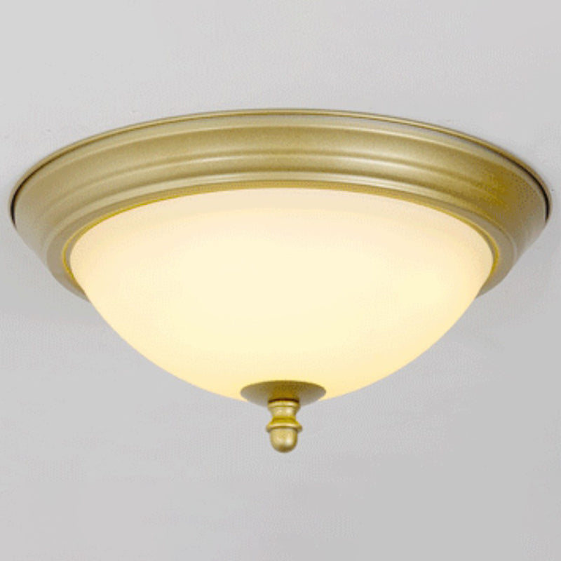 Rustic Led Flush Light With Frosted Glass Bowl Shade For Bedroom Ceiling