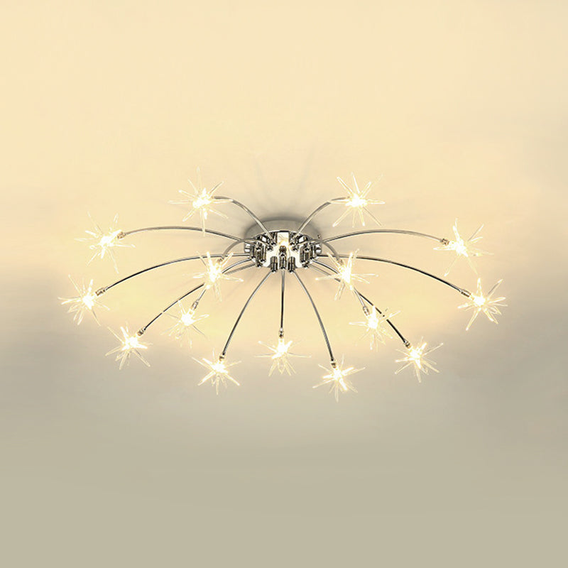 Contemporary Metal Semi Flush Mount Firework-Shaped Ceiling Light with LED Lights - Chrome/Gold Finish - 12/15/21 Lights