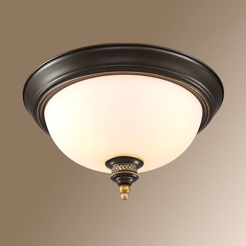 Black Inverted Dome Glass Flush Mount Lighting With 3 Classic Heads For Bedroom Fixture