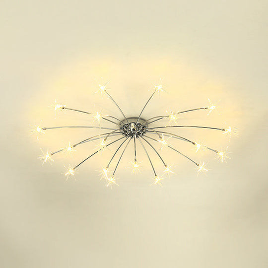 Contemporary Metal Semi Flush Mount Firework-Shaped Ceiling Light with LED Lights - Chrome/Gold Finish - 12/15/21 Lights