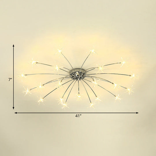 Contemporary Metal Semi Flush Mount Firework-Shaped Ceiling Light with LED Lights - Chrome/Gold Finish - 12/15/21 Lights