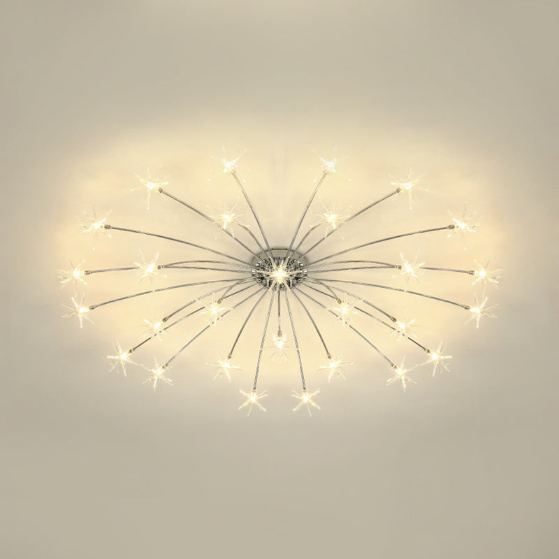 Contemporary Metal Semi Flush Mount Firework-Shaped Ceiling Light with LED Lights - Chrome/Gold Finish - 12/15/21 Lights