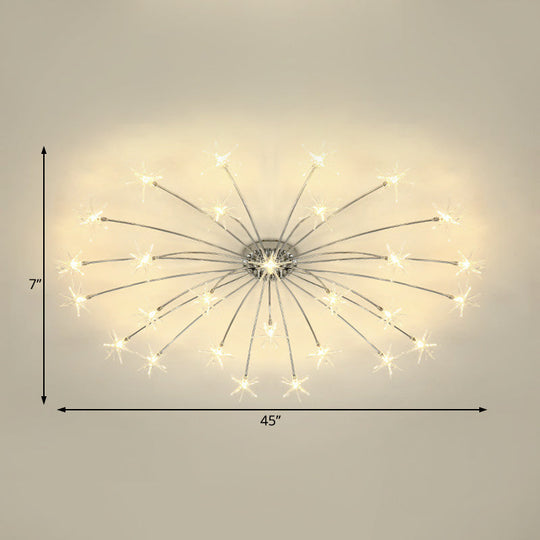 Contemporary Metal Semi Flush Mount Firework-Shaped Ceiling Light with LED Lights - Chrome/Gold Finish - 12/15/21 Lights