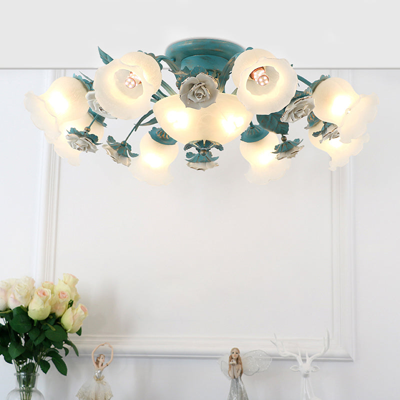 Korean Garden Flower Frost Glass Ceiling Mounted Light for Bedroom