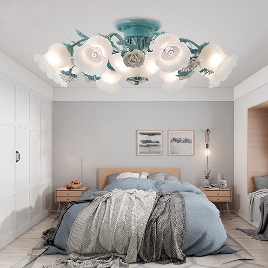 Korean Garden Flower Frost Glass Ceiling Mounted Light for Bedroom