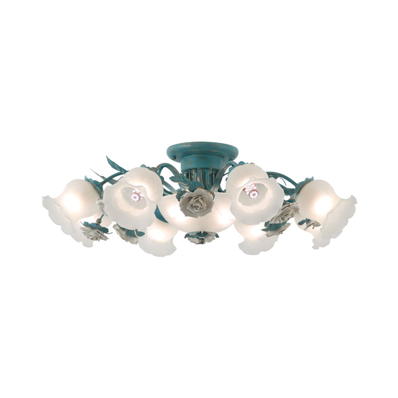 Korean Garden Flower Frost Glass Ceiling Mounted Light for Bedroom