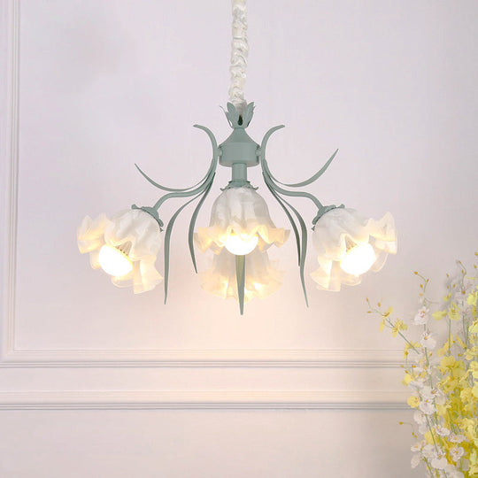 Floral Chandelier Pendant Light Pastoral Style Cream Glass Ideal For Dining Room 4 / Green