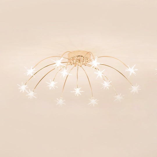 Contemporary Metal Semi Flush Mount Firework-Shaped Ceiling Light with LED Lights - Chrome/Gold Finish - 12/15/21 Lights