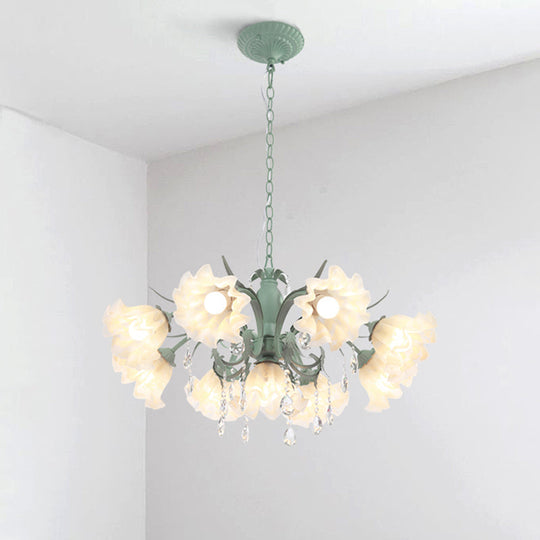 Ruffle Frost Glass Chandelier - Korean Garden Dining Room Pendant Light 9 / Green