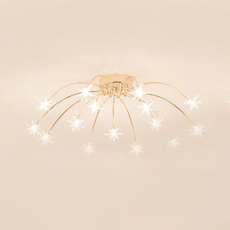 Contemporary Metal Semi Flush Mount Firework-Shaped Ceiling Light With Led Lights - Chrome/Gold