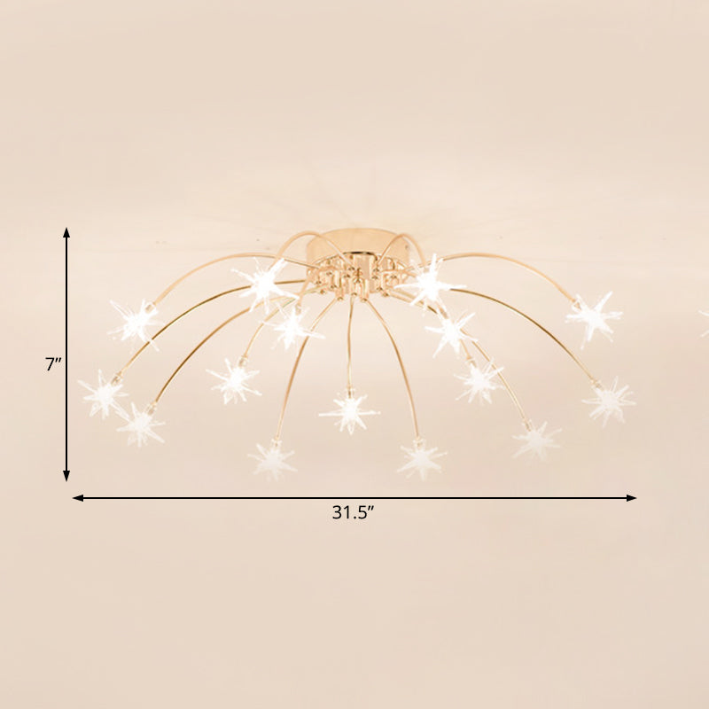 Contemporary Metal Semi Flush Mount Firework-Shaped Ceiling Light with LED Lights - Chrome/Gold Finish - 12/15/21 Lights