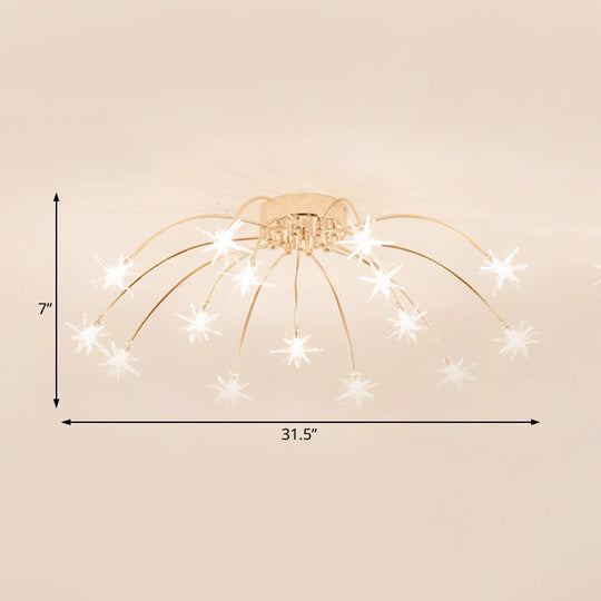 Contemporary Metal Semi Flush Mount Firework-Shaped Ceiling Light with LED Lights - Chrome/Gold Finish - 12/15/21 Lights