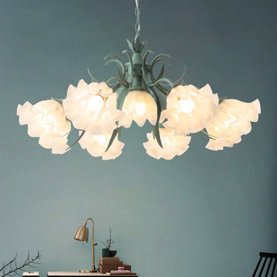 Ruffle Frost Glass Chandelier - Korean Garden Dining Room Pendant Light 7 / Green