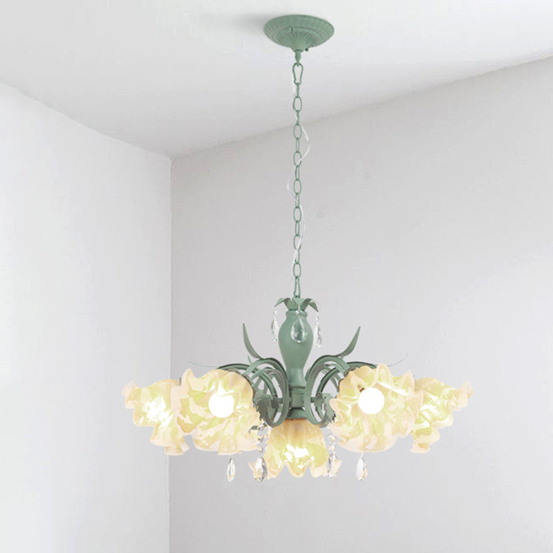 Ruffle Frost Glass Chandelier - Korean Garden Dining Room Pendant Light