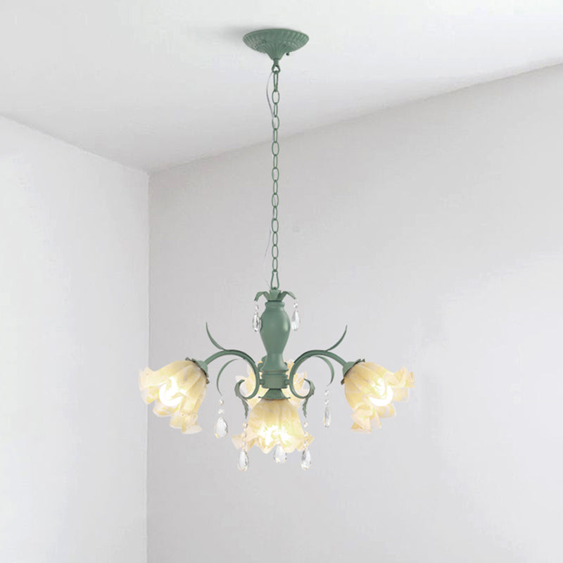 Ruffle Frost Glass Chandelier - Korean Garden Dining Room Pendant Light 4 / Green