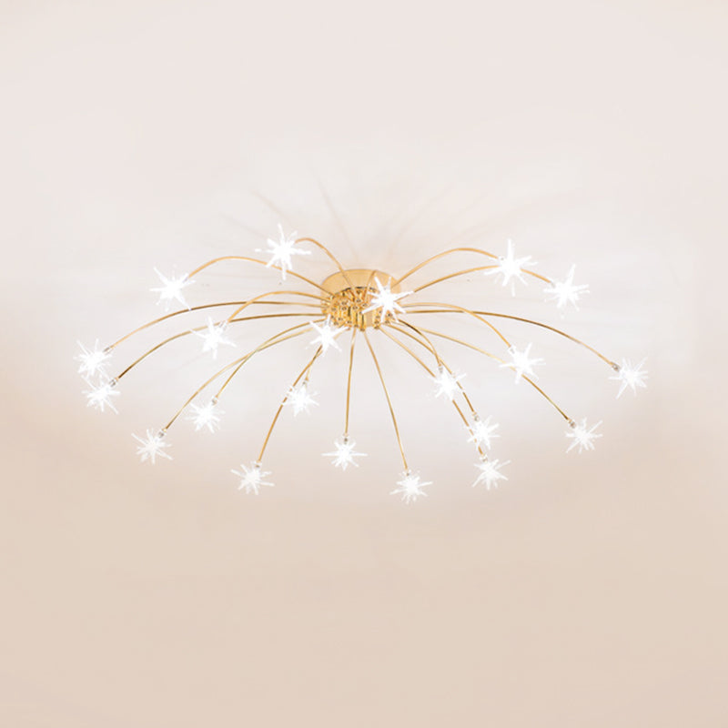 Contemporary Metal Semi Flush Mount Firework-Shaped Ceiling Light with LED Lights - Chrome/Gold Finish - 12/15/21 Lights