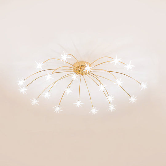 Contemporary Metal Semi Flush Mount Firework-Shaped Ceiling Light with LED Lights - Chrome/Gold Finish - 12/15/21 Lights