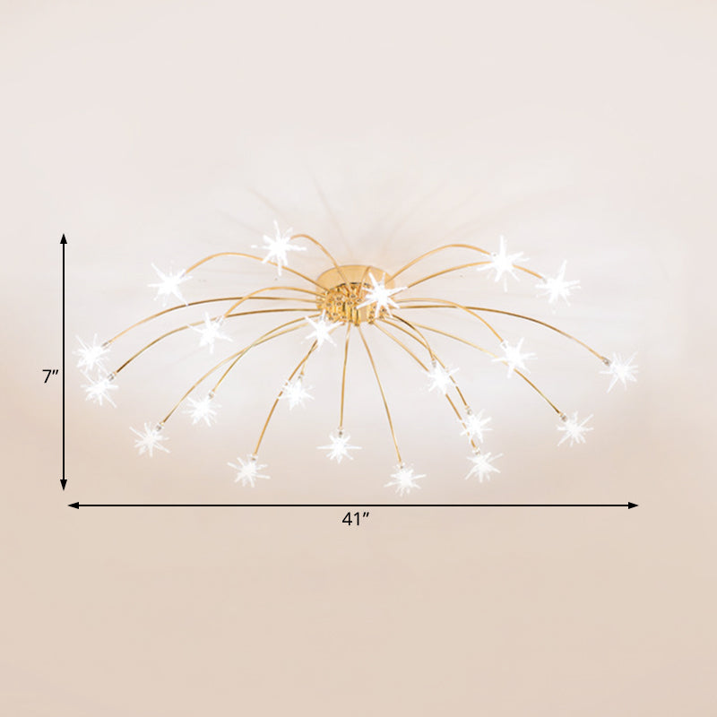 Contemporary Metal Semi Flush Mount Firework-Shaped Ceiling Light with LED Lights - Chrome/Gold Finish - 12/15/21 Lights