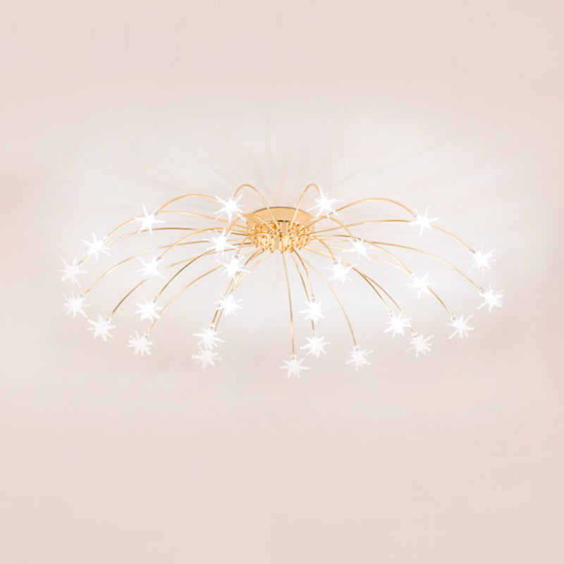 Contemporary Metal Semi Flush Mount Firework-Shaped Ceiling Light with LED Lights - Chrome/Gold Finish - 12/15/21 Lights