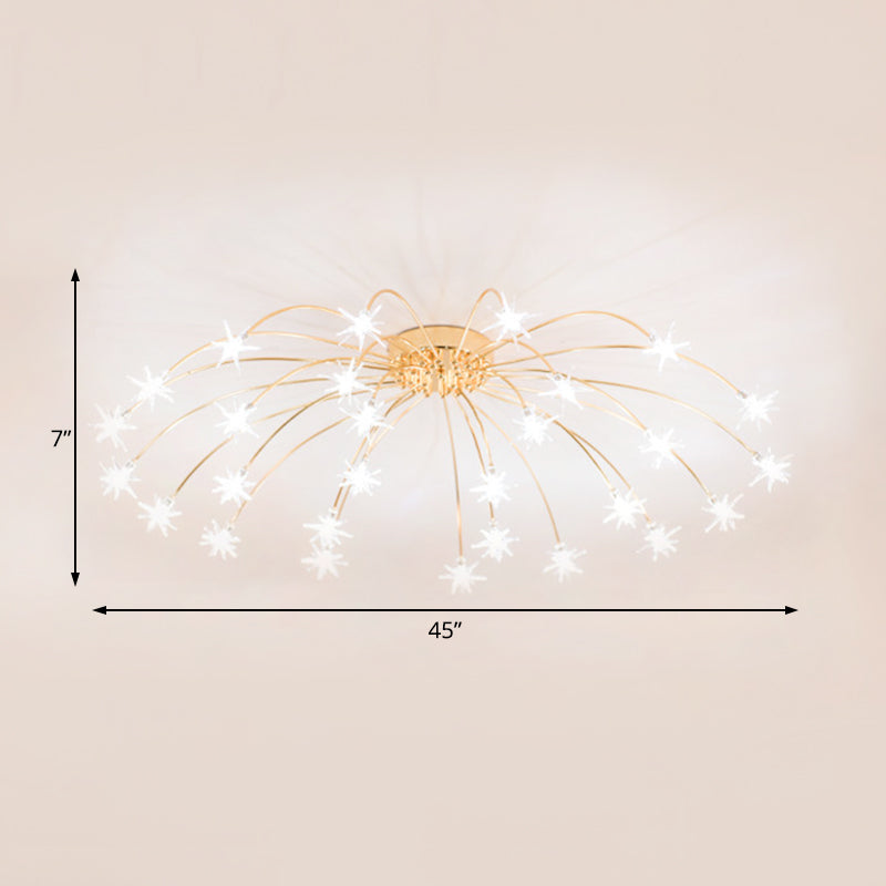 Contemporary Metal Semi Flush Mount Firework-Shaped Ceiling Light With Led Lights - Chrome/Gold