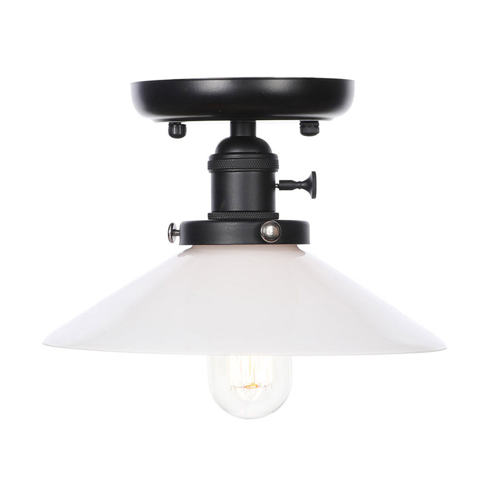 Industrial Cone/Saucer Ceiling Light Fixture - Clear/White Semi Flush for Dining Room