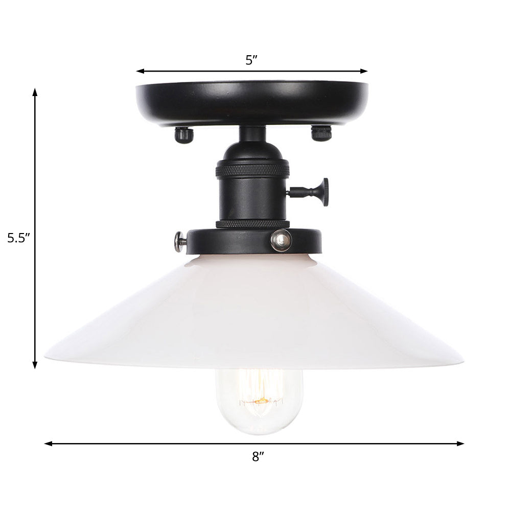 Industrial Cone/Saucer Ceiling Light Fixture - Clear/White Semi Flush for Dining Room