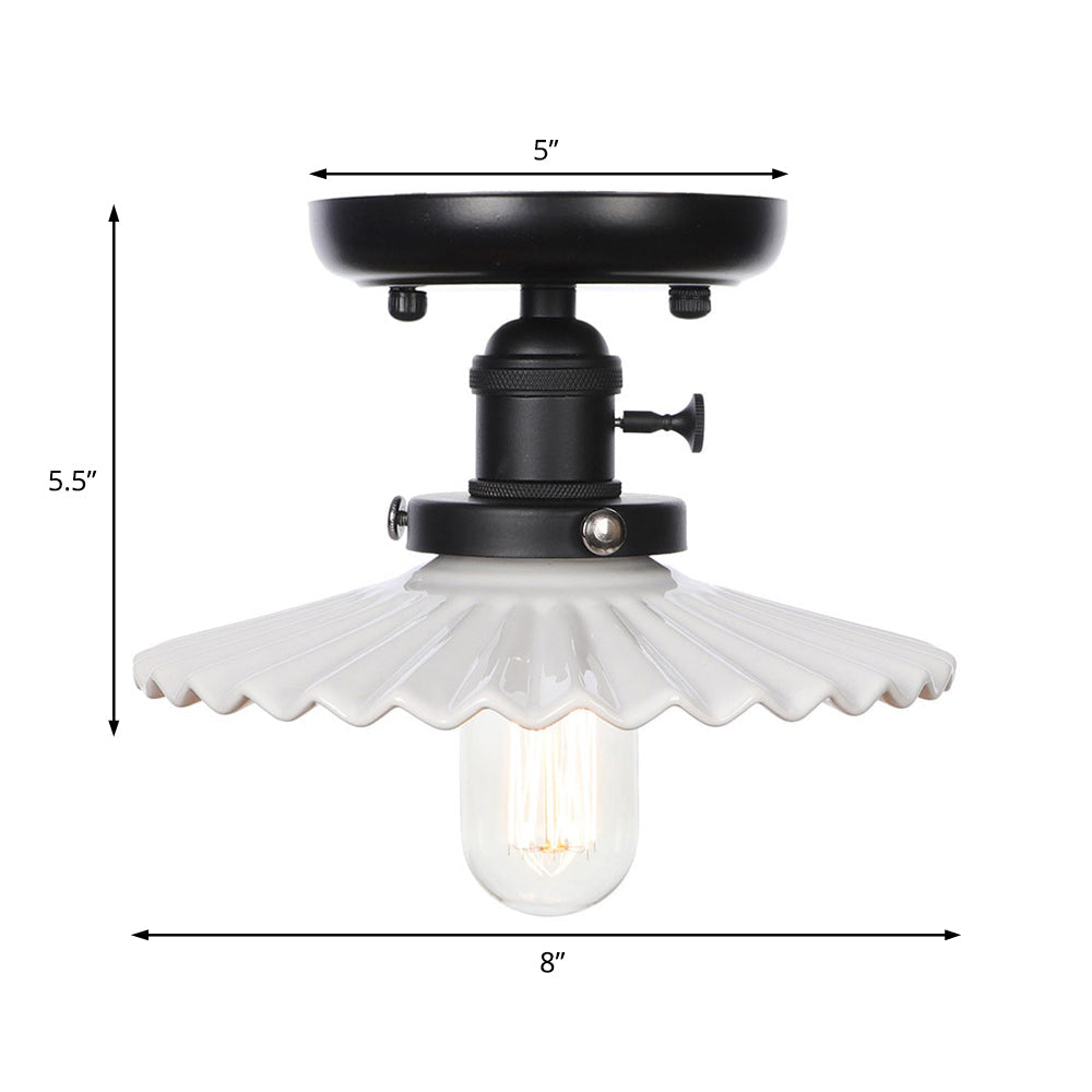 Industrial Cone/Saucer Ceiling Light Fixture - Clear/White Semi Flush for Dining Room