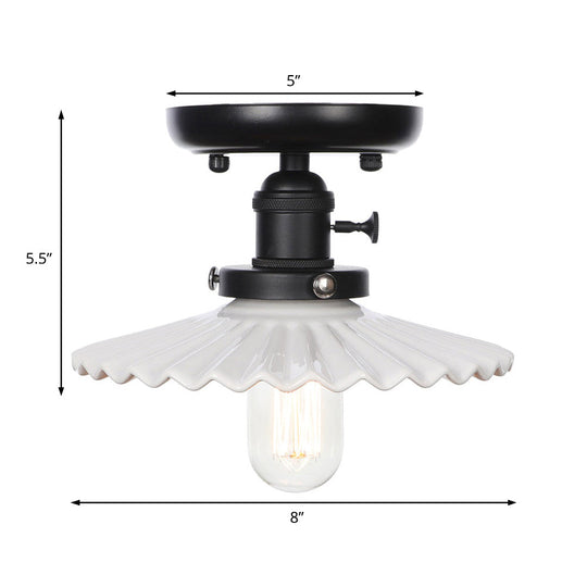 Industrial Cone/Saucer Ceiling Light Fixture - Clear/White Semi Flush For Dining Room