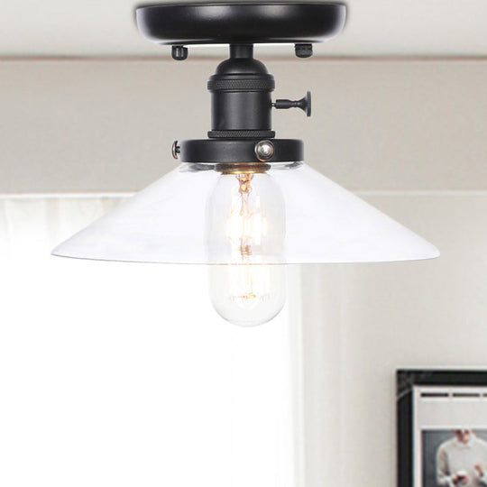 Industrial Cone/Saucer Ceiling Light Fixture - Clear/White Semi Flush for Dining Room