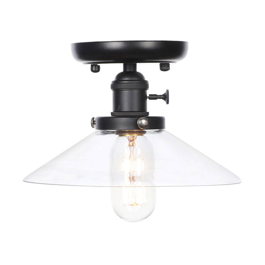 Industrial Cone/Saucer Ceiling Light Fixture - Clear/White Semi Flush for Dining Room