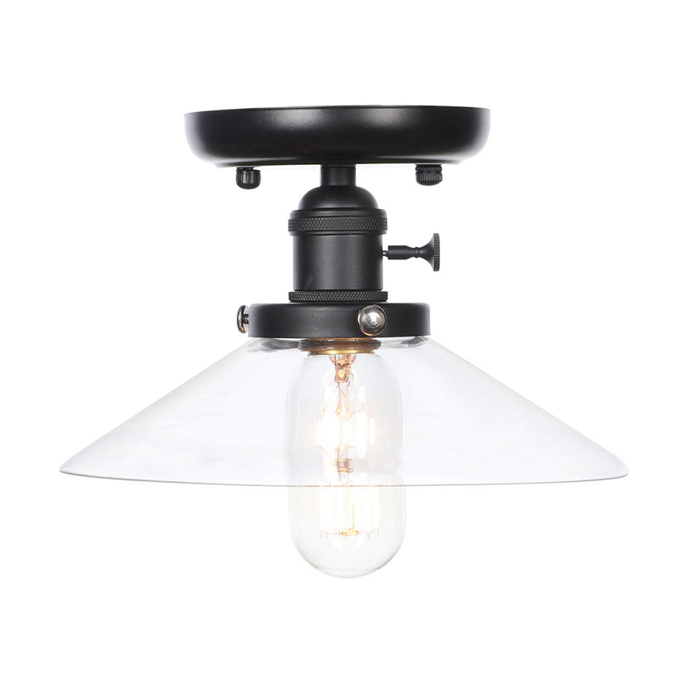 Industrial Cone/Saucer Ceiling Light Fixture - Clear/White Semi Flush For Dining Room