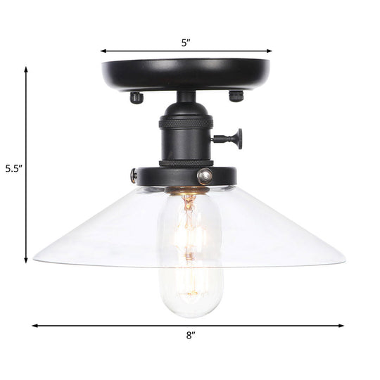 Industrial Cone/Saucer Ceiling Light Fixture - Clear/White Semi Flush for Dining Room