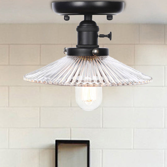 Industrial Cone/Saucer Ceiling Light Fixture - Clear/White Semi Flush for Dining Room