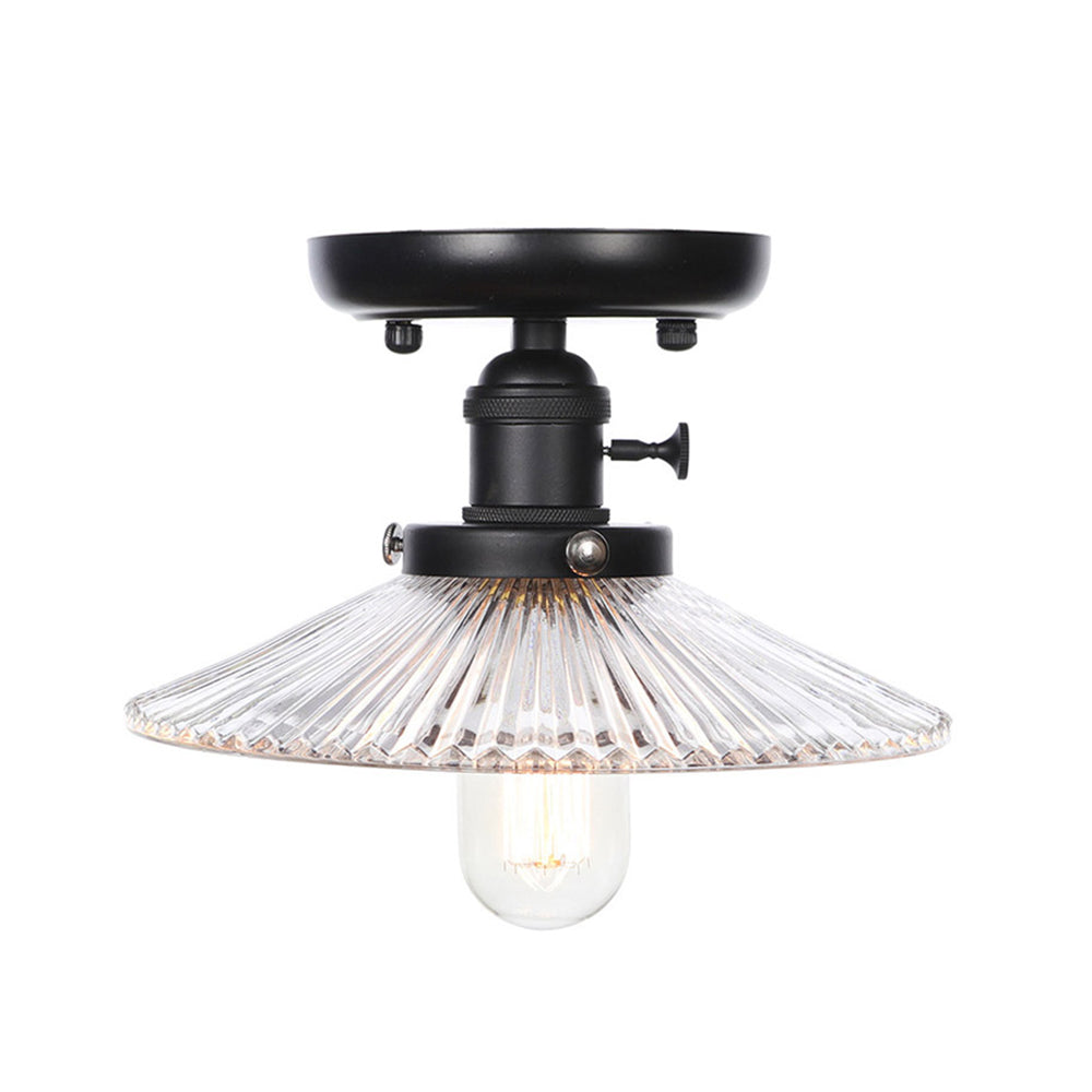 Industrial Cone/Saucer Ceiling Light Fixture - Clear/White Semi Flush for Dining Room