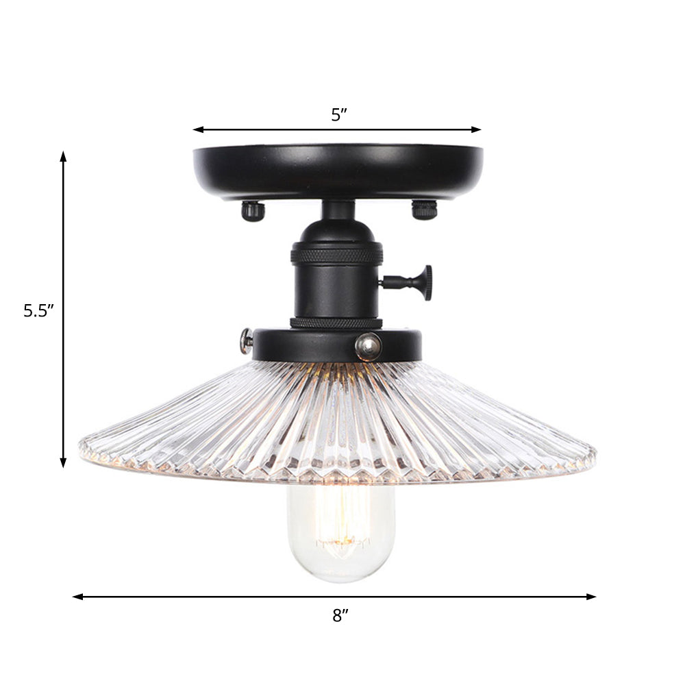 Industrial Cone/Saucer Ceiling Light Fixture - Clear/White Semi Flush for Dining Room