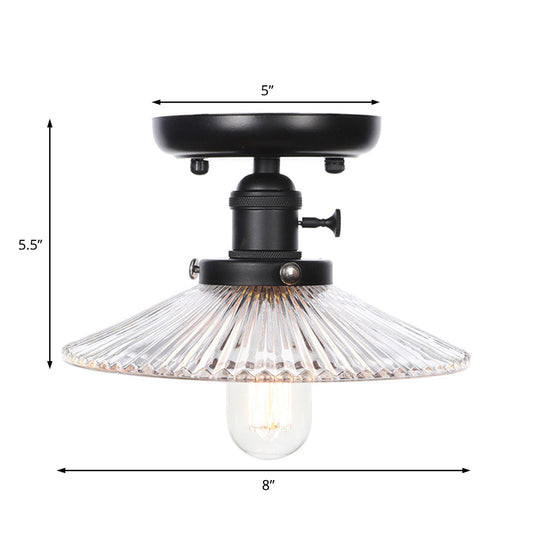 Industrial Cone/Saucer Ceiling Light Fixture - Clear/White Semi Flush for Dining Room