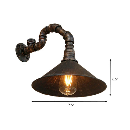 Farmhouse Style Antique Brass Wall Sconce With Metallic Cone & Pipe - 1 Head Dining Room Lighting