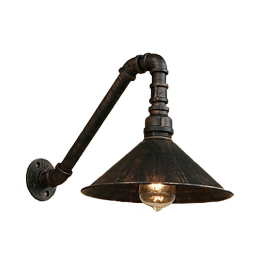 Farmhouse Style Antique Brass Wall Sconce With Metallic Cone & Pipe - 1 Head Dining Room Lighting