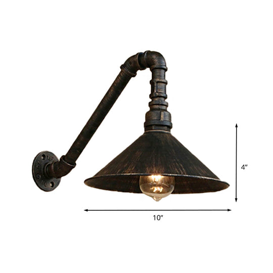 Farmhouse Style Antique Brass Wall Sconce With Metallic Cone & Pipe - 1 Head Dining Room Lighting