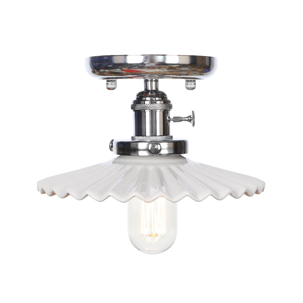 Industrial Semi Flush Ceiling Light with Cone/Saucer Opal/Clear Glass Shade - Perfect for Living Room