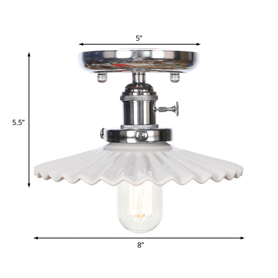 Industrial Semi Flush Ceiling Light with Cone/Saucer Opal/Clear Glass Shade - Perfect for Living Room