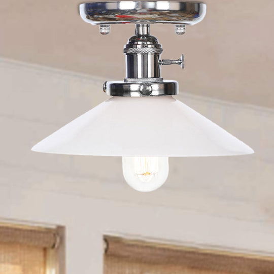 Industrial Semi Flush Ceiling Light with Cone/Saucer Opal/Clear Glass Shade - Perfect for Living Room