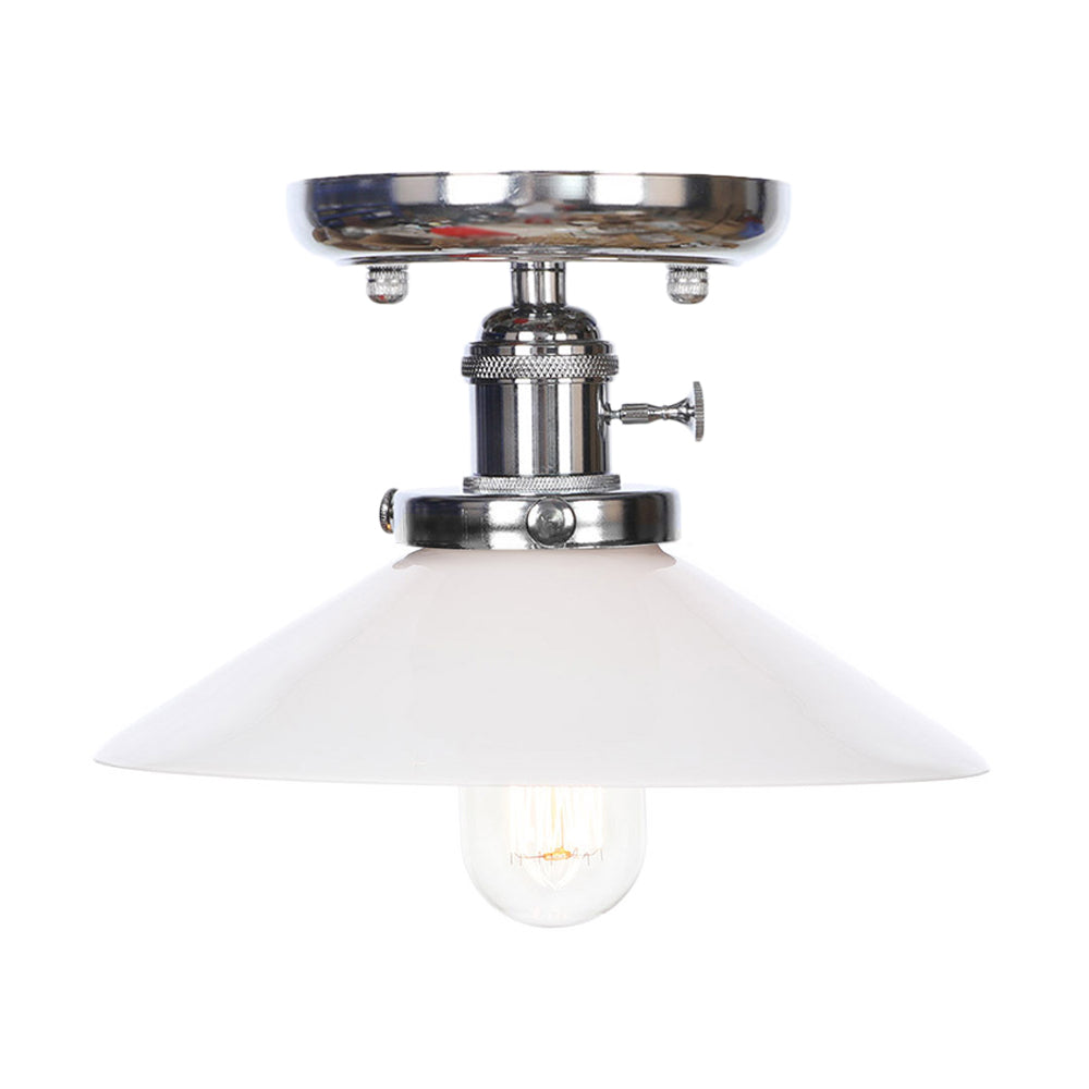 Industrial Semi Flush Ceiling Light with Cone/Saucer Opal/Clear Glass Shade - Perfect for Living Room