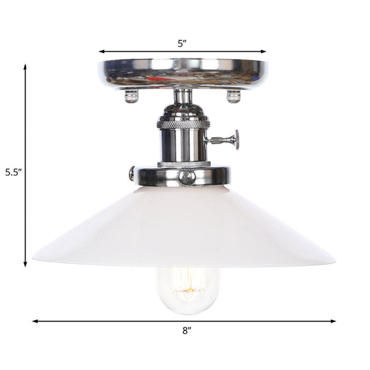 Industrial Semi Flush Ceiling Light with Cone/Saucer Opal/Clear Glass Shade - Perfect for Living Room