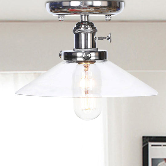 Industrial Semi Flush Ceiling Light with Cone/Saucer Opal/Clear Glass Shade - Perfect for Living Room