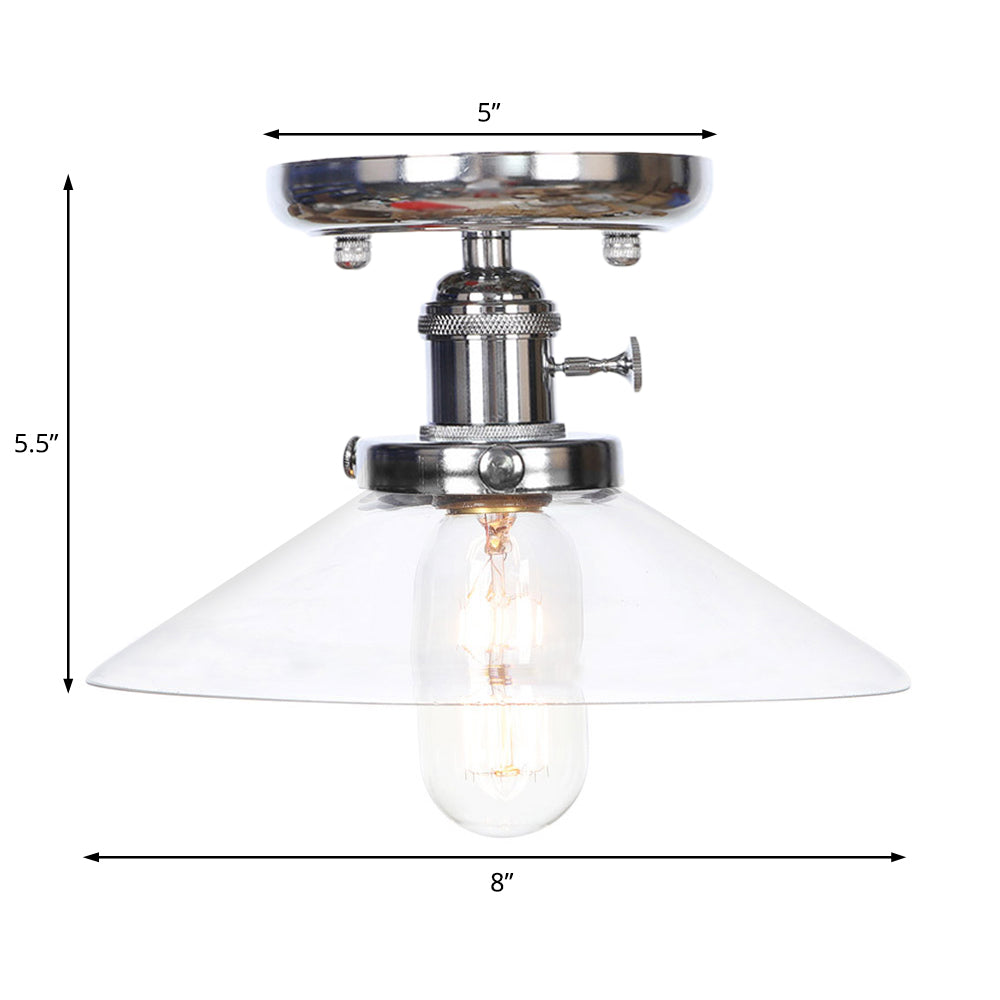 Industrial Semi Flush Ceiling Light with Cone/Saucer Opal/Clear Glass Shade - Perfect for Living Room