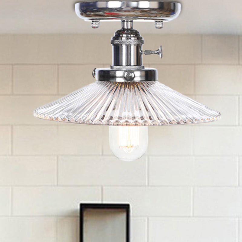 Industrial Semi Flush Ceiling Light with Cone/Saucer Opal/Clear Glass Shade - Perfect for Living Room