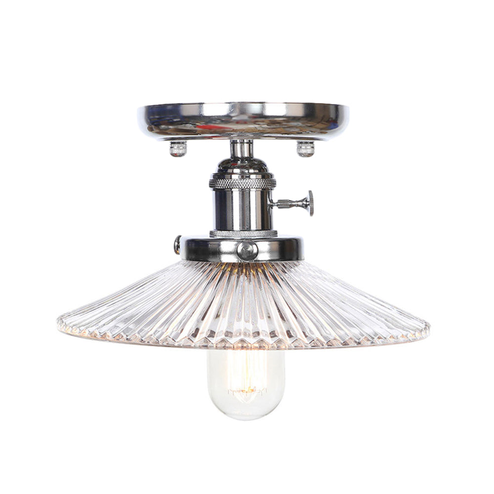 Industrial Semi Flush Ceiling Light with Cone/Saucer Opal/Clear Glass Shade - Perfect for Living Room