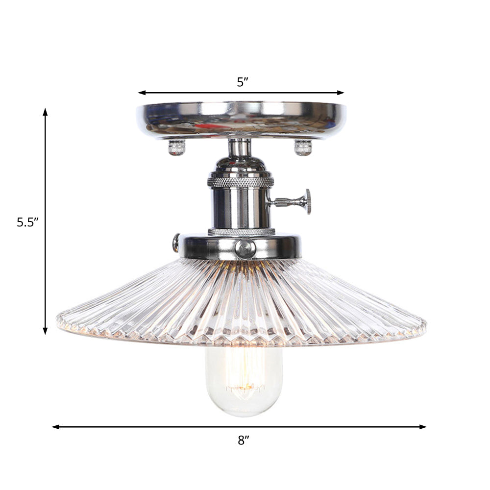 Industrial Semi Flush Ceiling Light with Cone/Saucer Opal/Clear Glass Shade - Perfect for Living Room